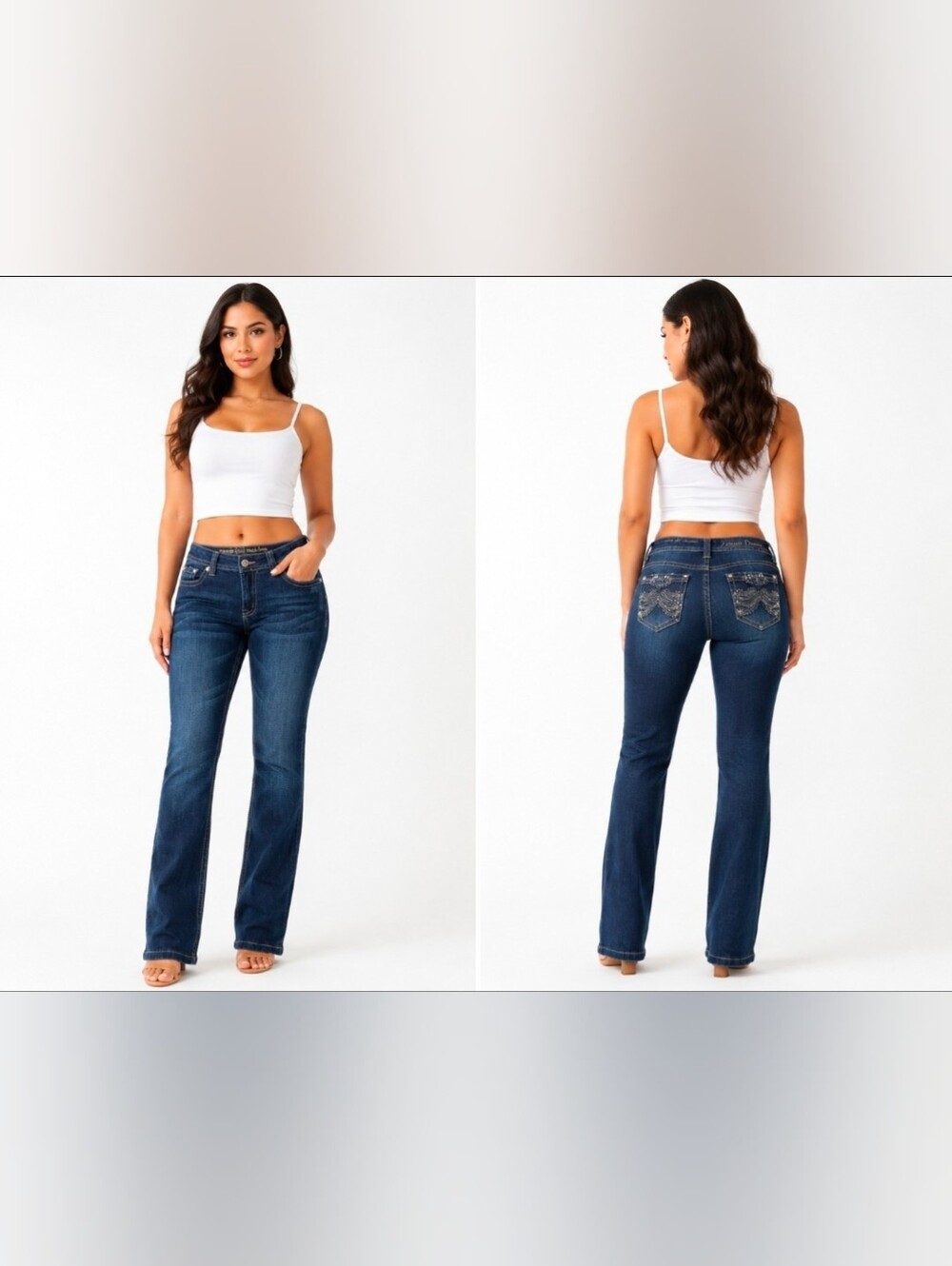 Zenim Dark Blue Bootcut Jeans with Embroidered Back Pockets